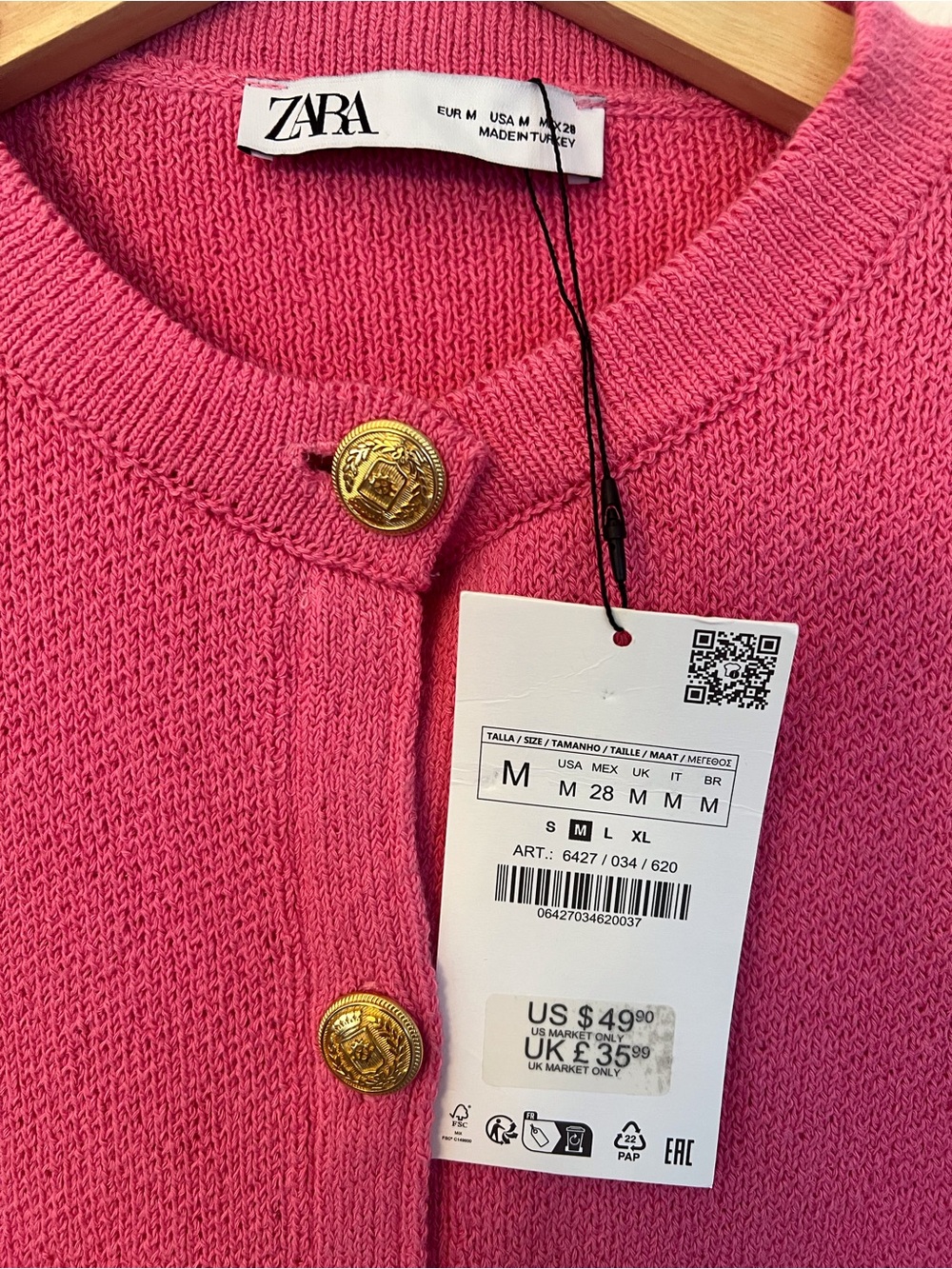 NWT Zara Pink Button-Up Cardigan - Picture 6 of 7